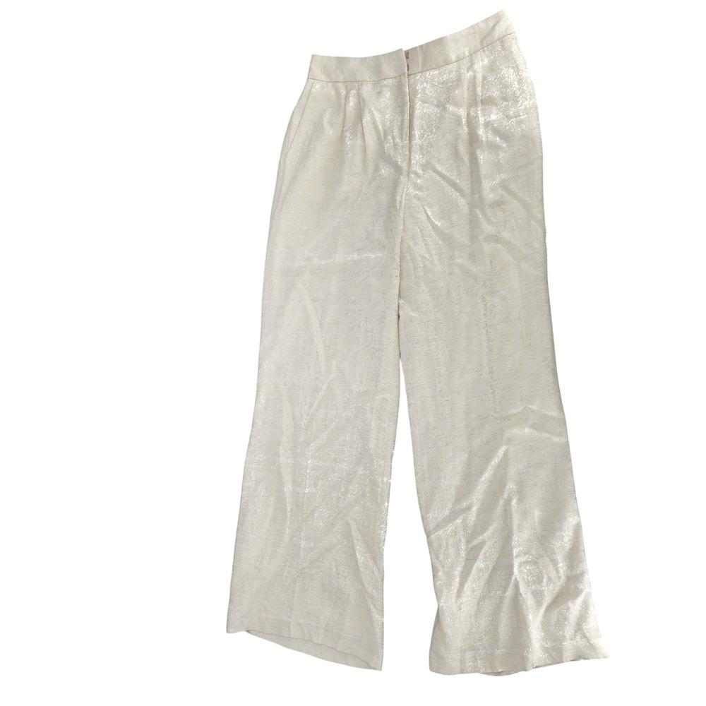 Donna Karan New York Metallic Wide Leg Trousers Cream Ivory O54P6141 Size 4
